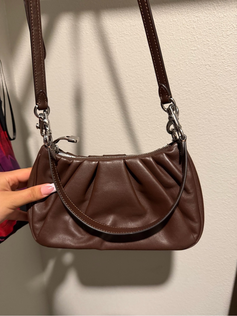 COACH BROWN TERI SHOULDER BAG WITH RUCHING